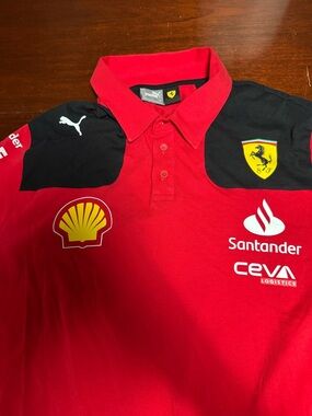 Puma Red Polo Shirt with Black Trim and Yellow Ferrari Shield